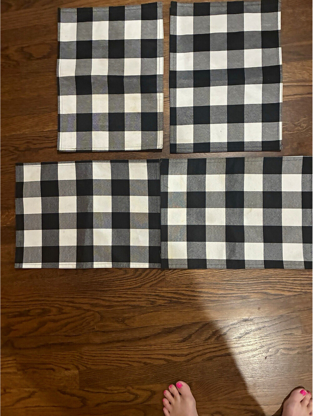 Set of 4 Black & White Check Reversible Cloth Rectangular Farmhouse Placemats